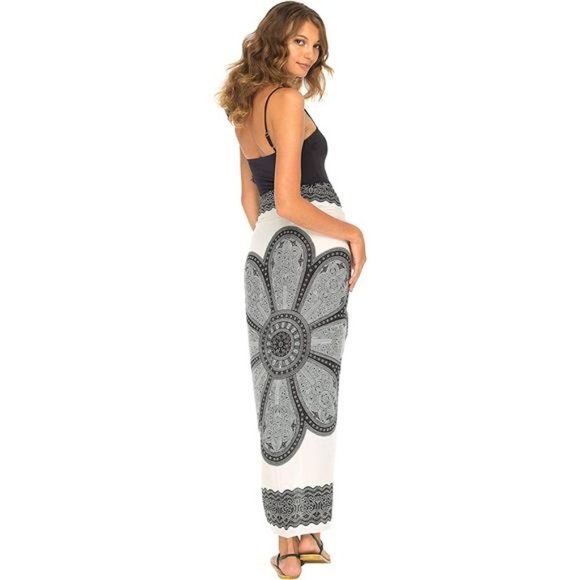 WOMENS Beach Swimsuit Cover Up Flower White/Black/Grey - Picture 3 of 6